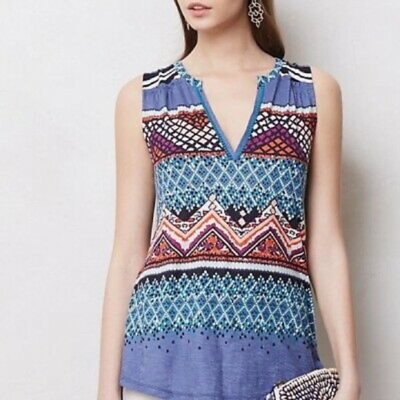 Anthropologie meadow rue mixed pattern boho top M - Picture 2 of 6